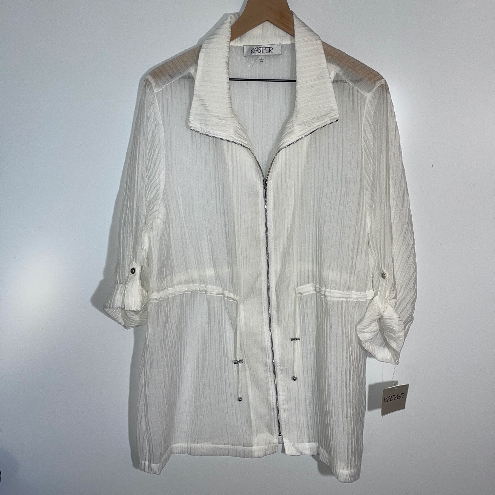 Kasper swim coverup zip and cinch lock or tie long sleeve NWT Size Large‎